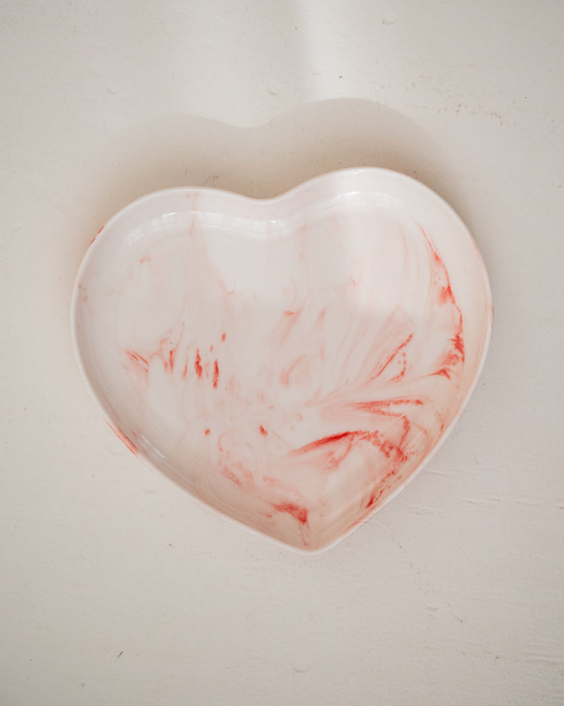 Plate Heart Porcelain White Pink - Things I Like Things I Love