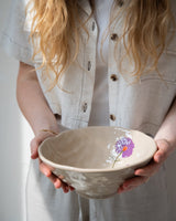 Bowl Flower Purple Stoneware