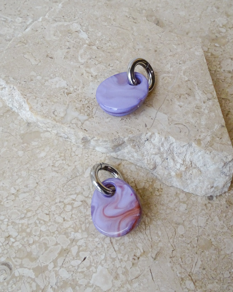 SET OF 2 - Statement Earrings Drop Lilac Silver - Things I Like Things I Love