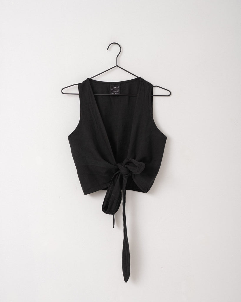 TILTIL Mary Linen Wrap Top Black - Things I Like Things I Love