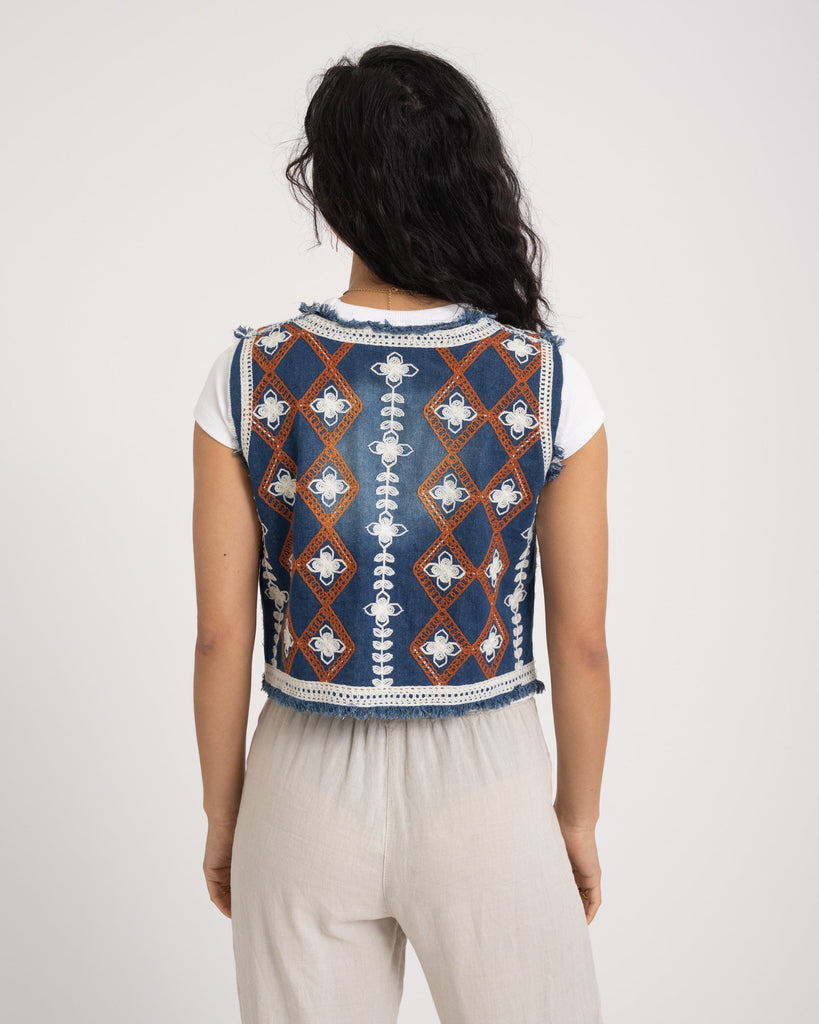 Tina Gilet Embroidery Denim One Size - Things I Like Things I Love