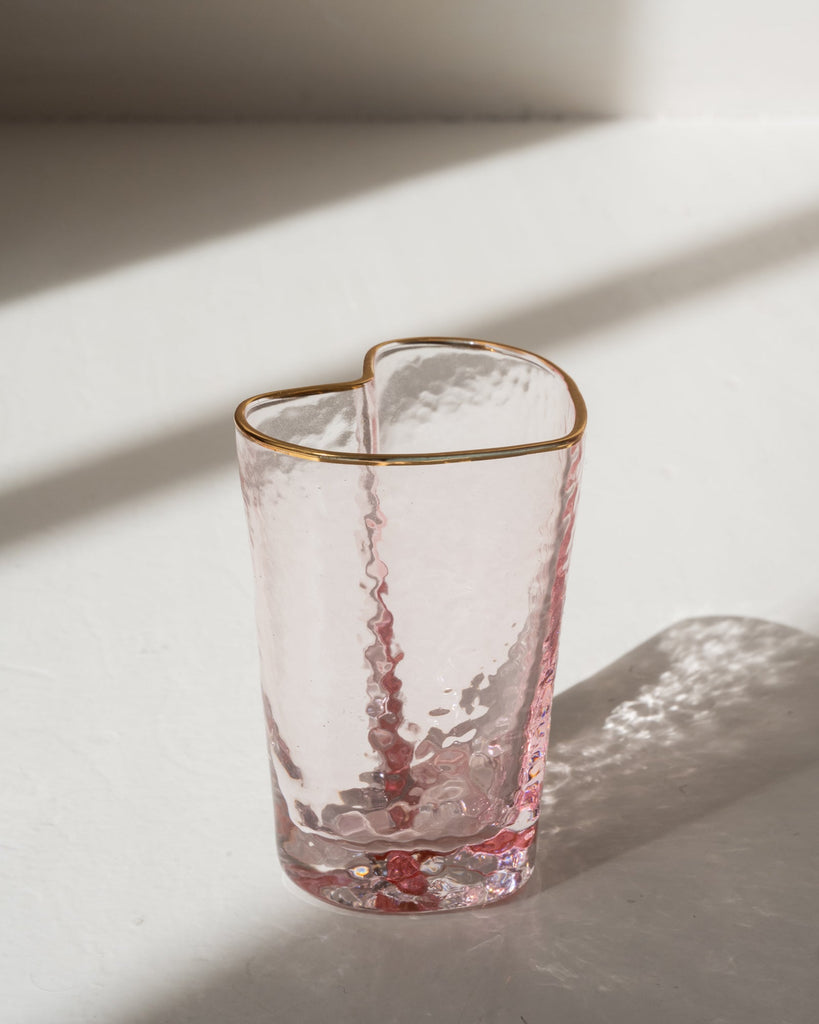 Water Glass Heart Gold Pink - Things I Like Things I Love