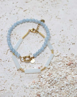 Bracelet Light Blue Beads Gold