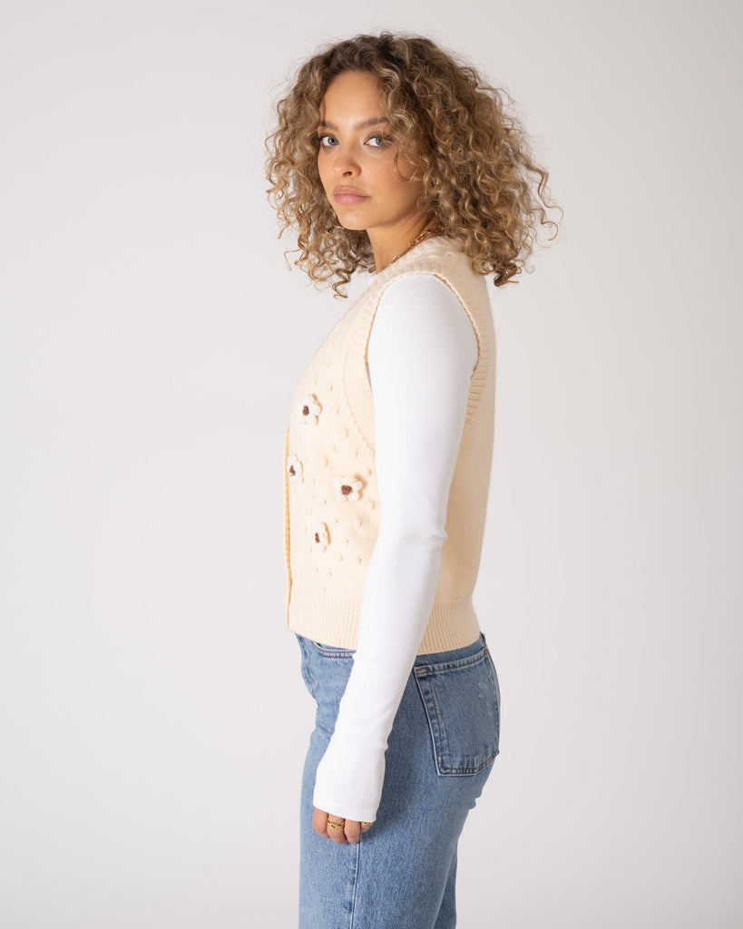 Chessie Knit Gilet Flower Cream One Size - Things I Like Things I Love