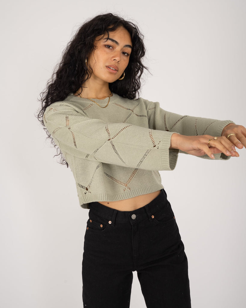 June O-Neck Crop Knit Desert Sage - Things I Like Things I Love