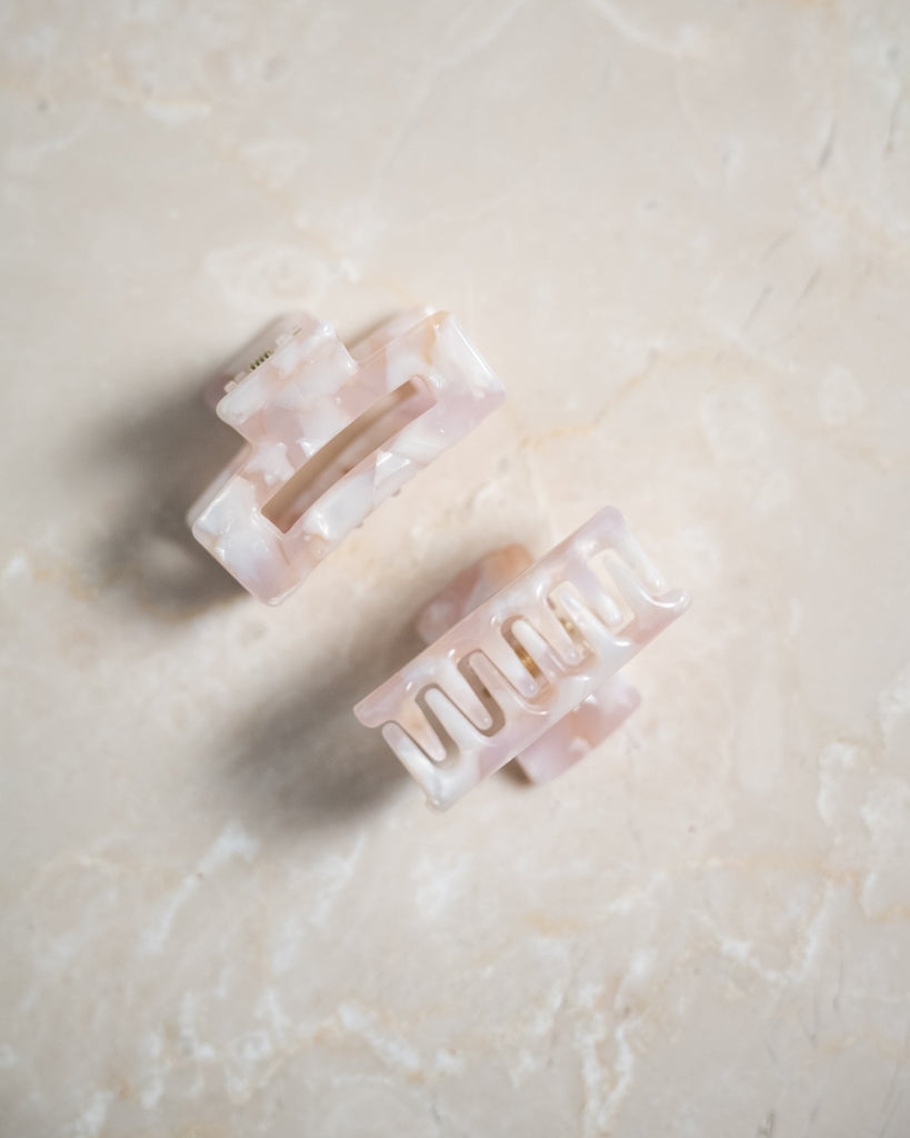 SET OF 2 - Hair Claw Clip Mini Square Ivory Pink - Things I Like Things I Love