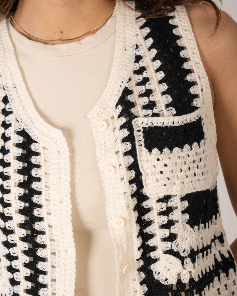 TILTIL Jama Crochet Cardigan Black White One Size - Things I Like Things I Love